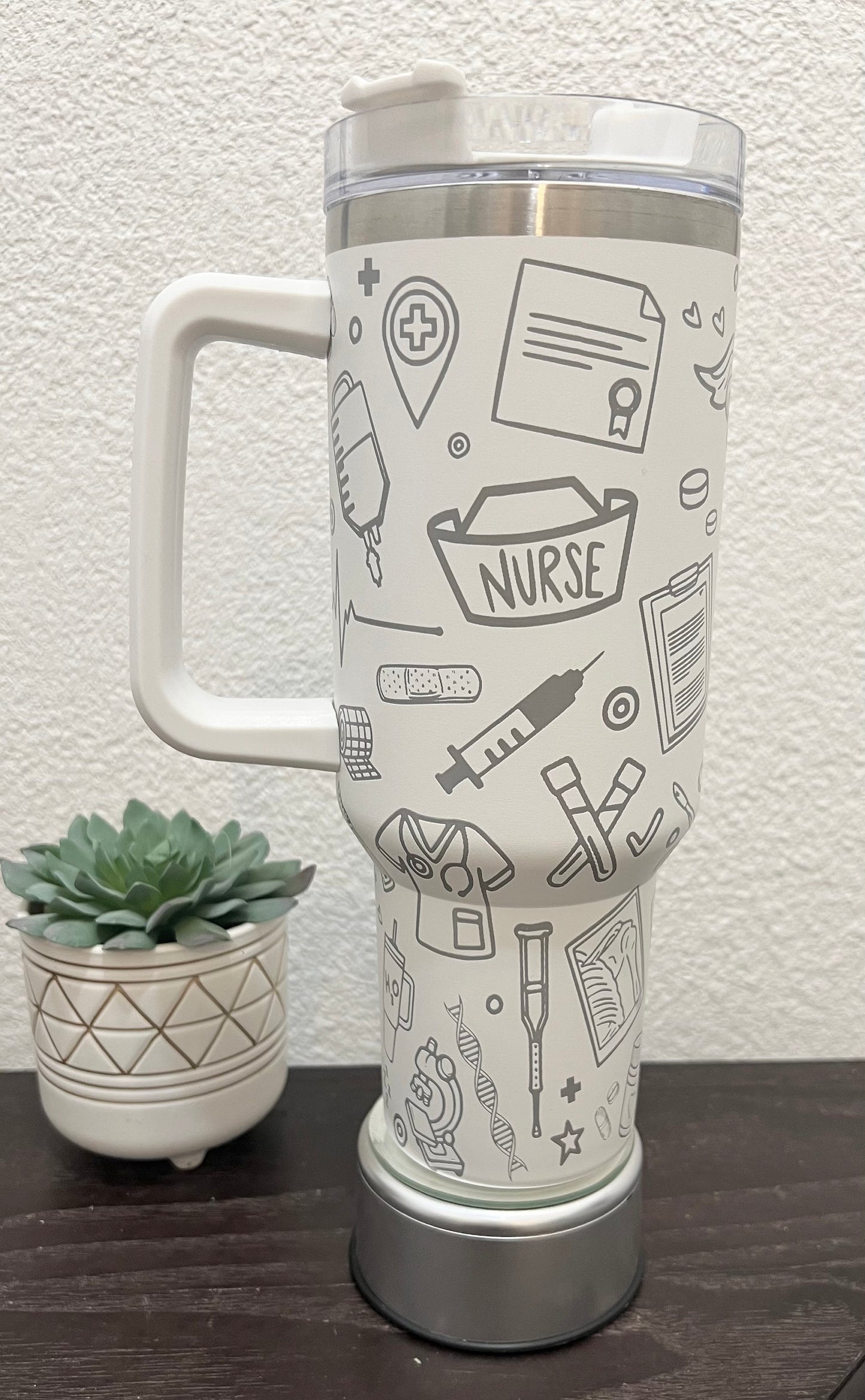 Nurse Life-40 Oz Travel Tumbler with Handle-Full Wrap Laser Engraved