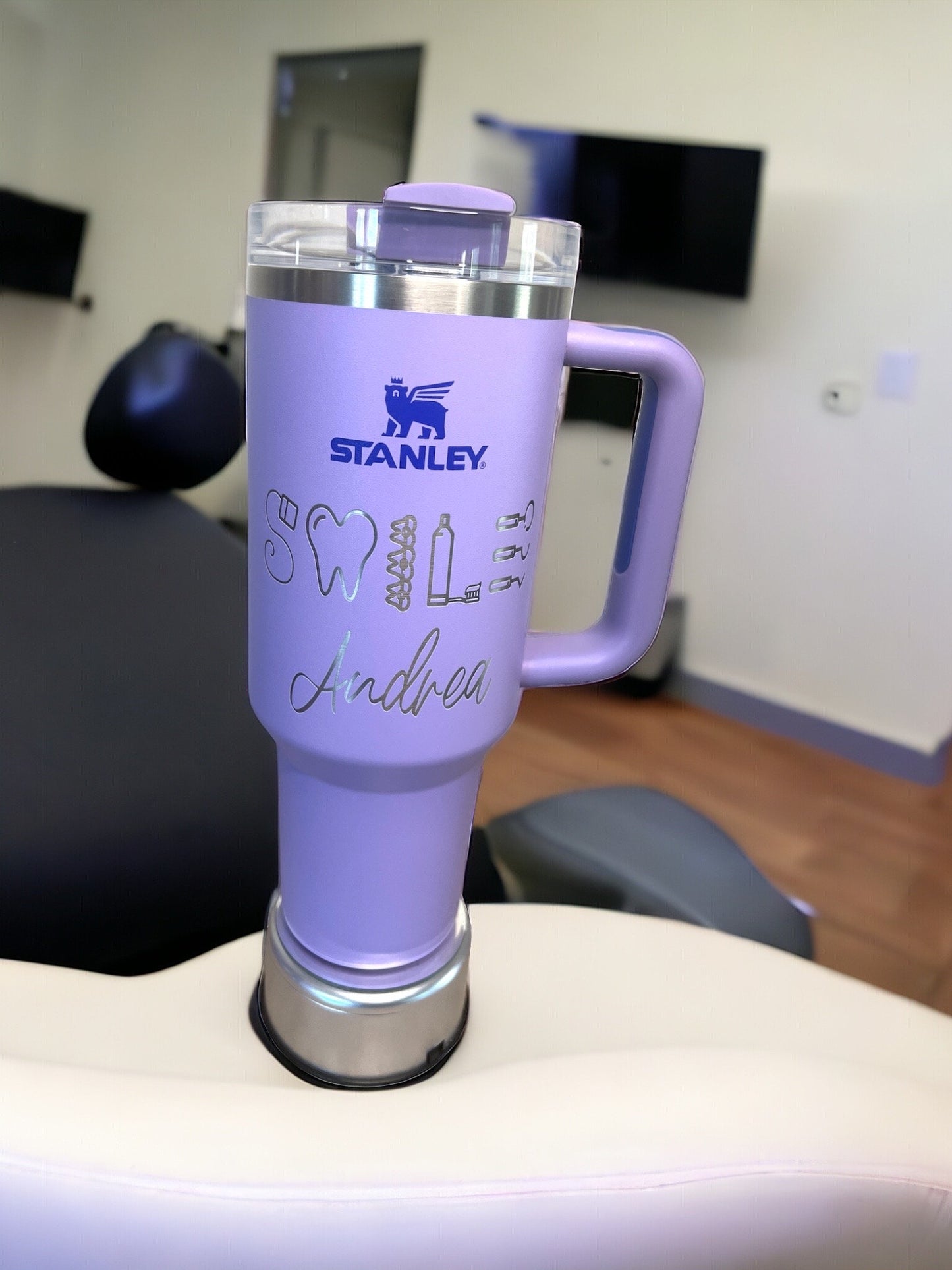 SMILE Dental or Love-40 Oz Stanley Quencher H2.0 Travel Tumbler with Handle w/Name (First and/or Last Name) w/abbreviations.