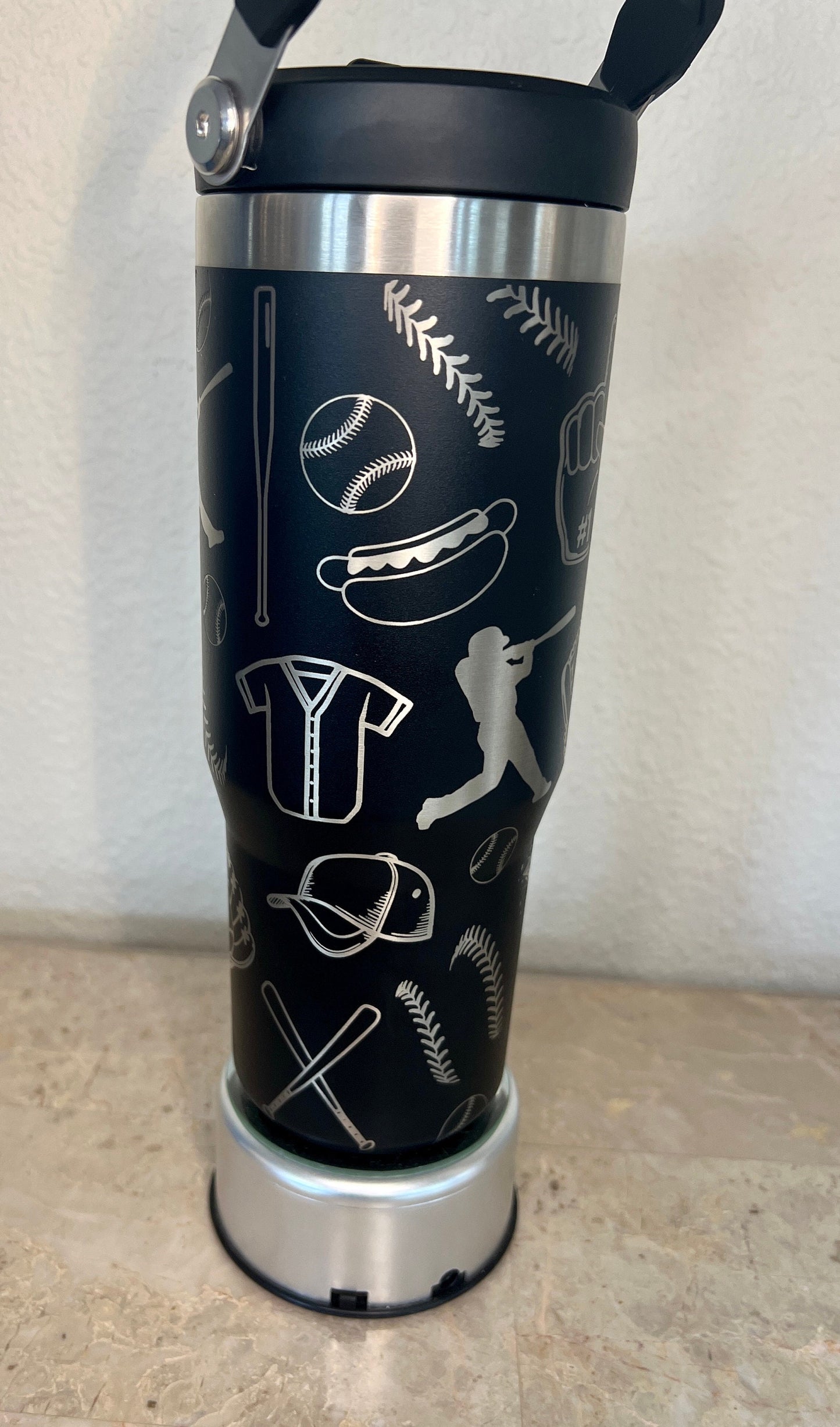 Baseball Doodles -40 OZ Stanley Quencher H2.0 Travel Tumbler with Handle-Full Wrap Laser Engraved