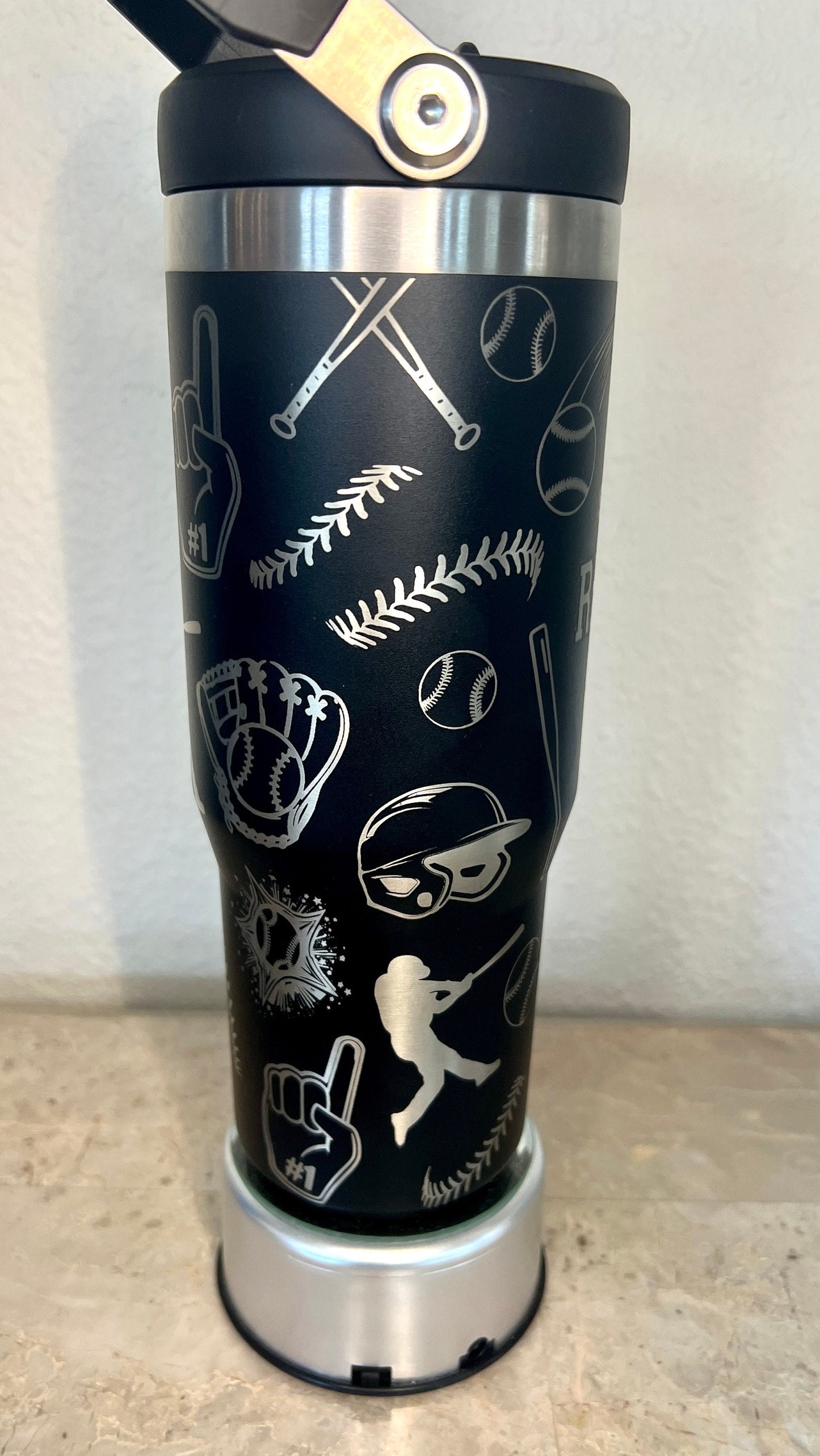 Baseball Doodles -40 OZ Stanley Quencher H2.0 Travel Tumbler with Handle-Full Wrap Laser Engraved