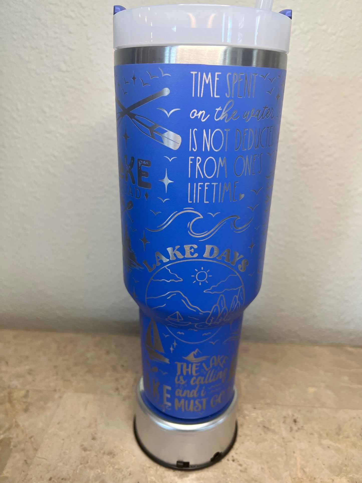 Lake Life -40 OZ Stanley Quencher H2.0 Travel Tumbler with Handle-Full Wrap Laser Engraved