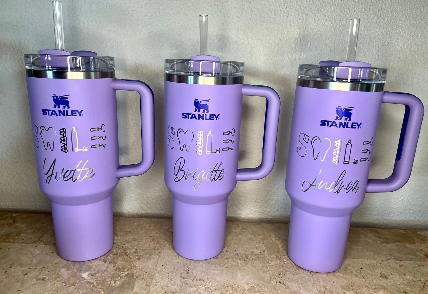 SMILE Dental or Love-40 Oz Stanley Quencher H2.0 Travel Tumbler with Handle w/Name (First and/or Last Name) w/abbreviations.