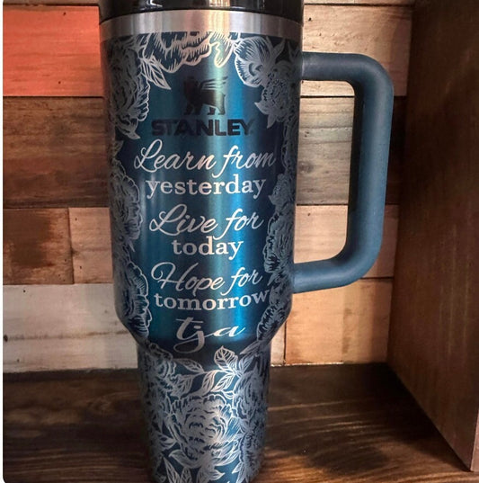 Peony -40 Oz Stanley Quencher H2.0 Travel Tumbler with Handle - Full Wrap Engraved-Mothers Day-Learn/Live/Hope