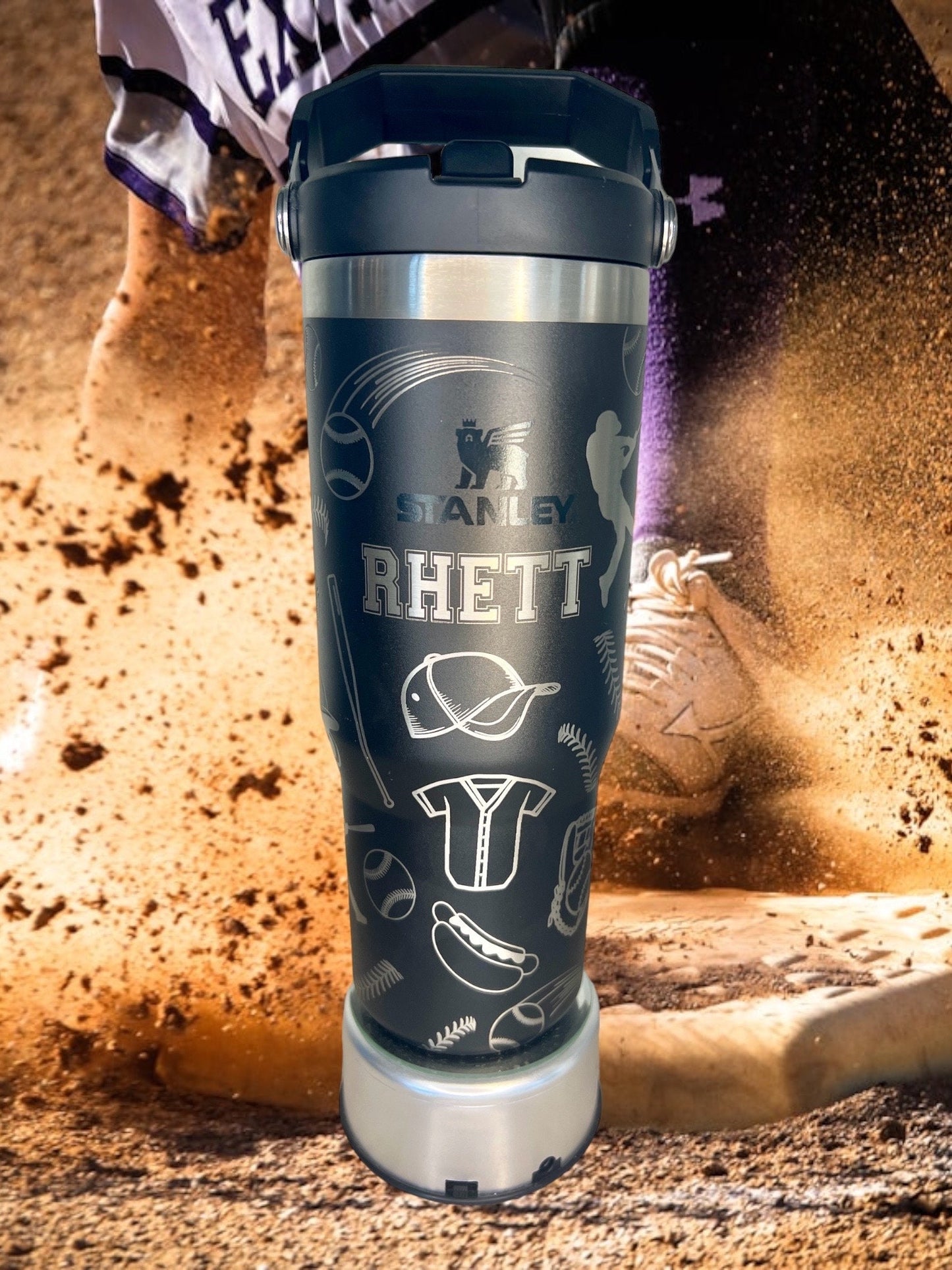 Baseball Doodles -40 OZ Stanley Quencher H2.0 Travel Tumbler with Handle-Full Wrap Laser Engraved