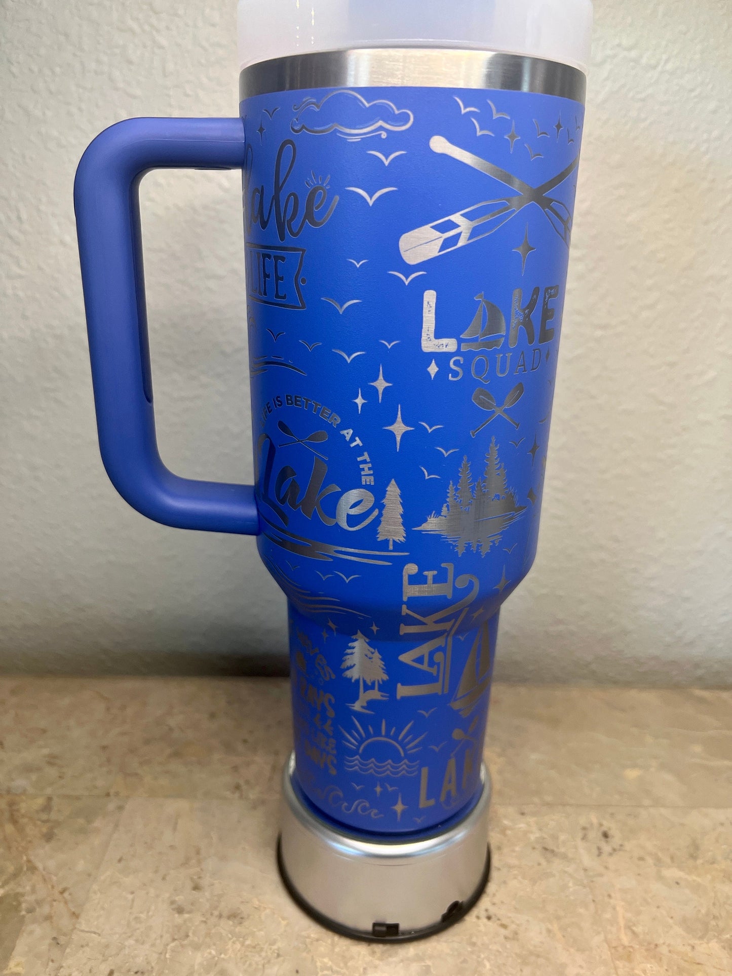 Lake Life -40 OZ Stanley Quencher H2.0 Travel Tumbler with Handle-Full Wrap Laser Engraved