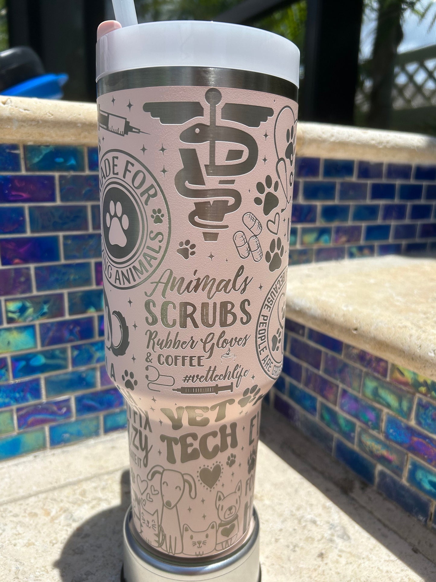 Vet Tech -40 Oz Stanley  Quencher H2.0 Travel Tumbler/Cup with Handle -Full Wrap Engraved, gifts for him,gifts for her, presents