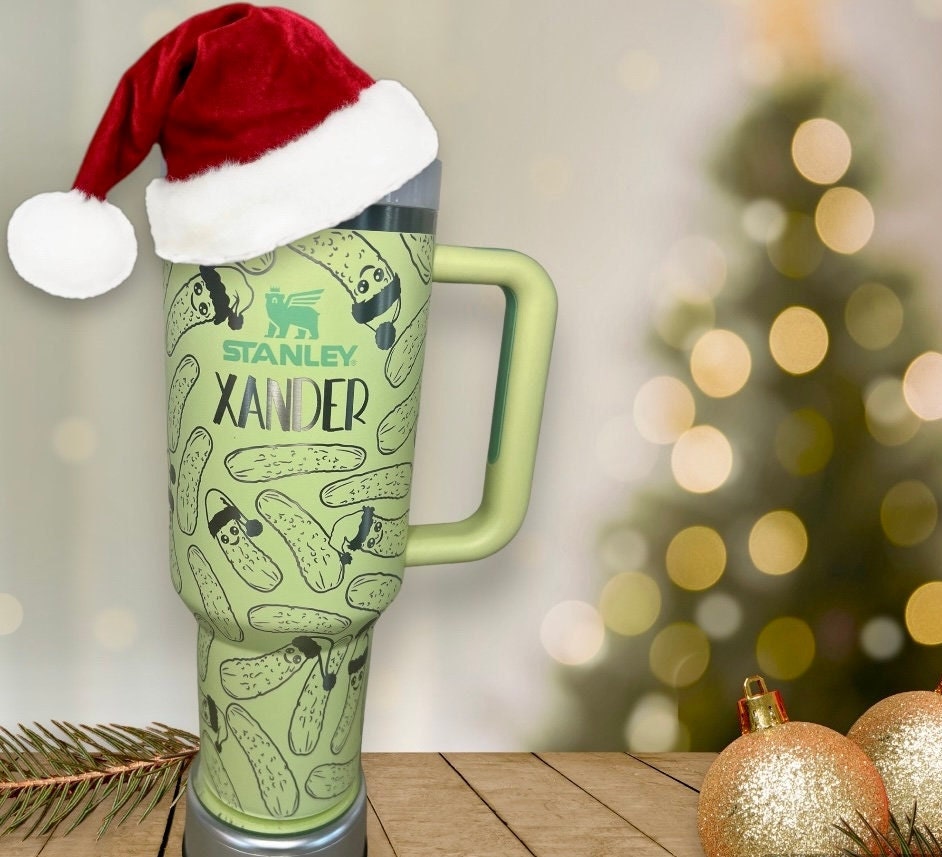Santa Hat Pickles Stanley Tumbler: Laser Engraved Full Wrap (40/30 OZ)