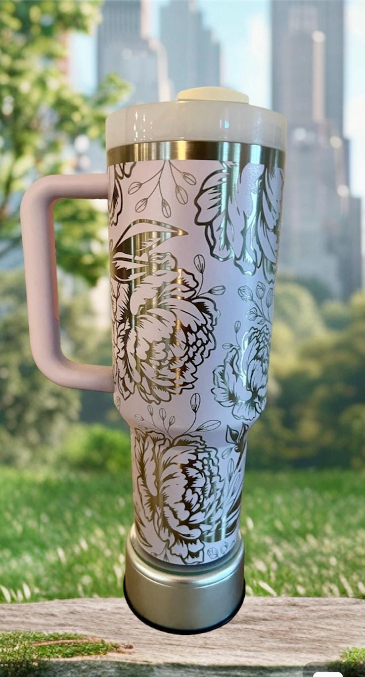 Peony Engraved Stanley Quencher H2.0 - 40 Oz Travel Tumbler