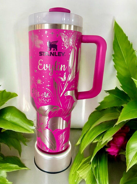 Hummingbird Dragonfly Stanley Quencher: 40 Oz Engraved Travel Tumbler