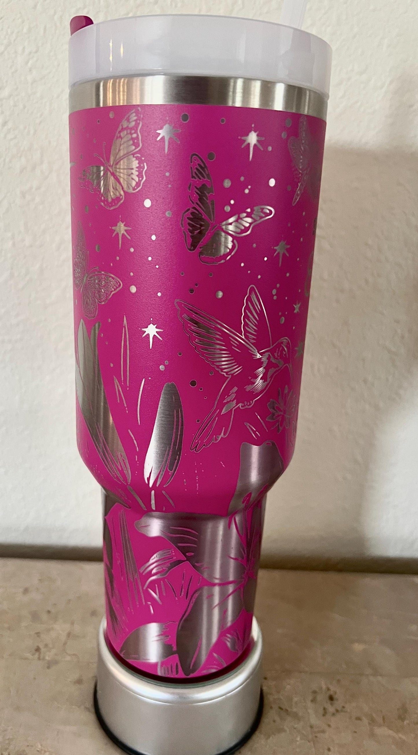 Hummingbird Dragonfly Stanley Quencher: 40 Oz Engraved Travel Tumbler