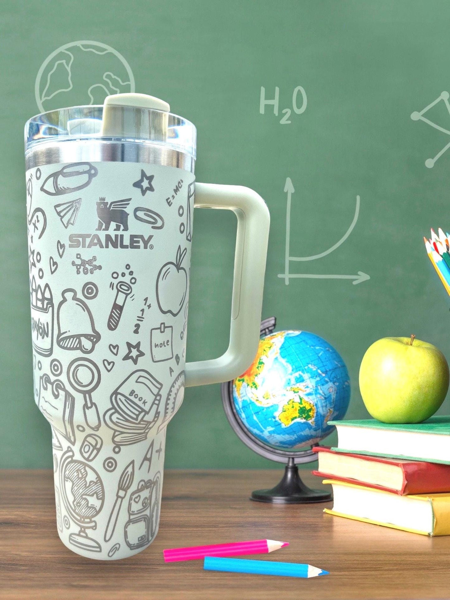 Laser Engraved Teacher Tumbler: 40 oz Stanley or Unbranded Quencher with Handle