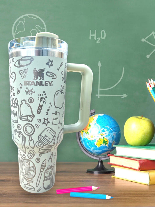 Laser Engraved Teacher Tumbler: 40 oz Stanley or Unbranded Quencher with Handle