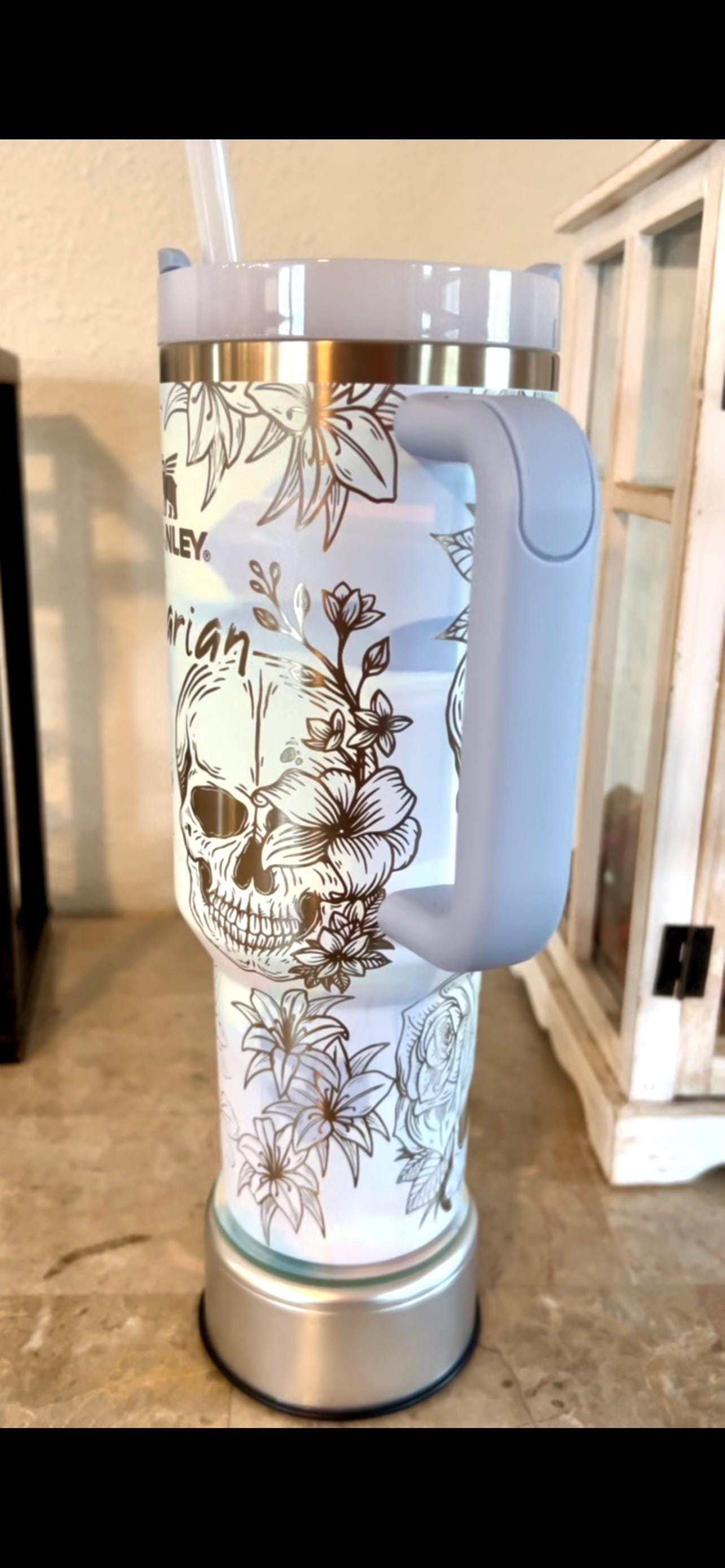 Skulls and Roses Engraved Stanley Tumbler - 40 oz Travel Quencher