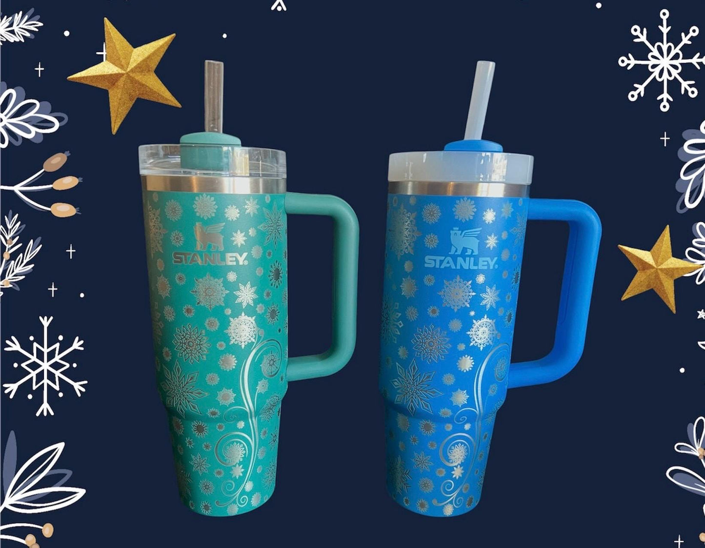 SNOWFLAKE -30 OZ Stanley H2.0 Quencher Tumbler With Handle-Full Wrap Engraved