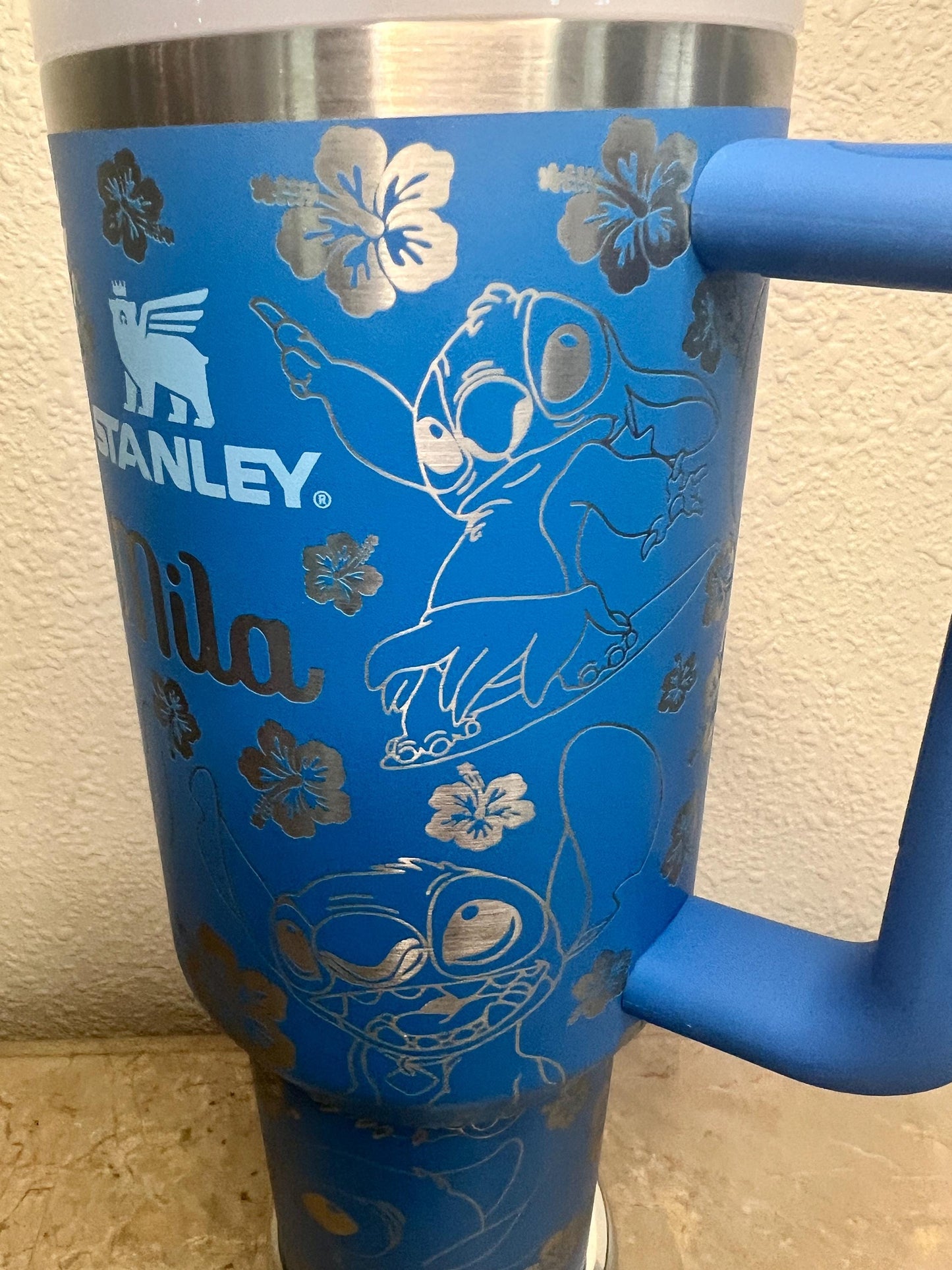 Blue Alien Engraved Stanley Quencher H2.0 Tumbler - 40 Oz Travel Mug