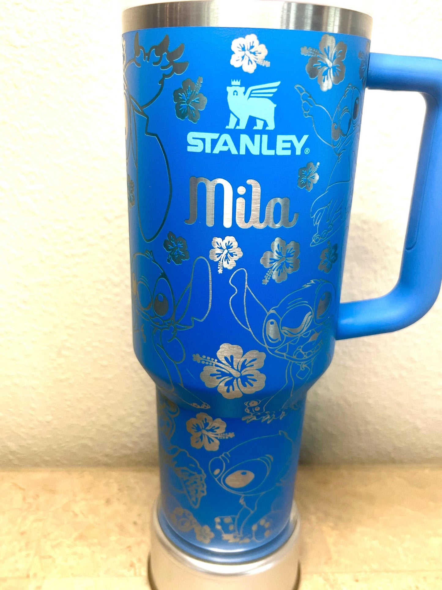 Blue Alien Engraved Stanley Quencher H2.0 Tumbler - 40 Oz Travel Mug