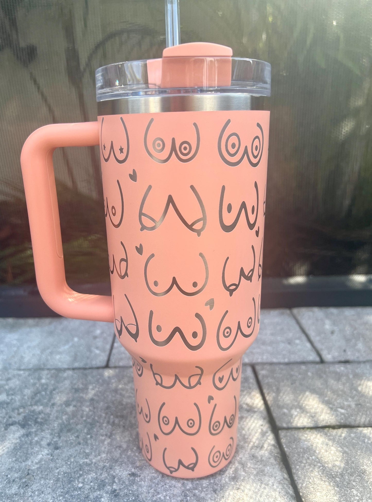 Funny BOOBS-Stanley 40OZ H2.0 Quencher Tumbler-Full Wrap Laser Engraved