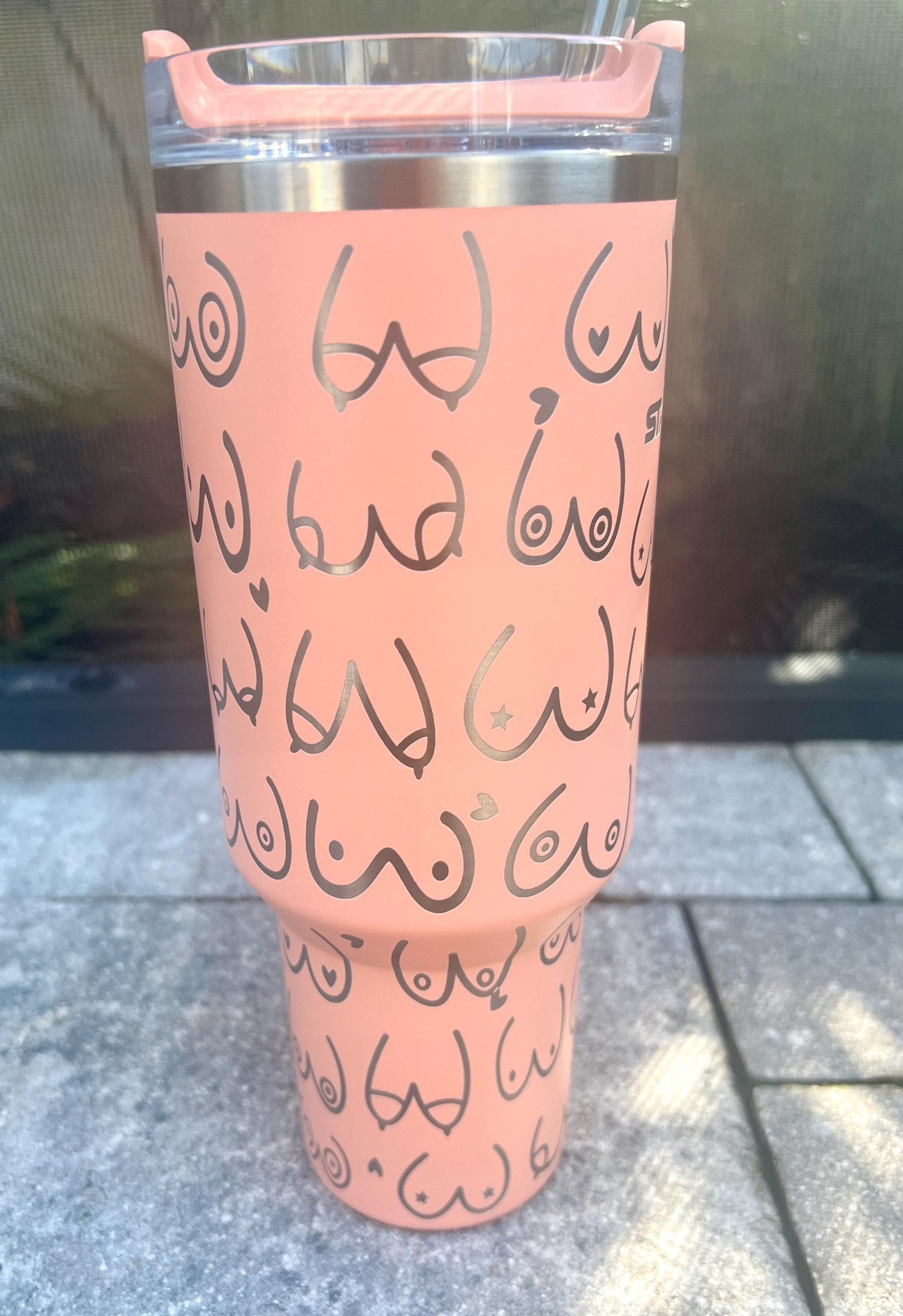 Funny BOOBS-Stanley 40OZ H2.0 Quencher Tumbler-Full Wrap Laser Engraved