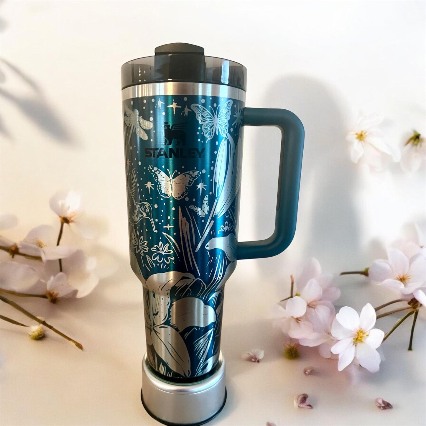 Best Grandma Ever Floral design-40 Oz Stanley Quencher H2.0 Travel Tumbler/Cup with Handle - Full Wrap Engraved, gift for her, birthday