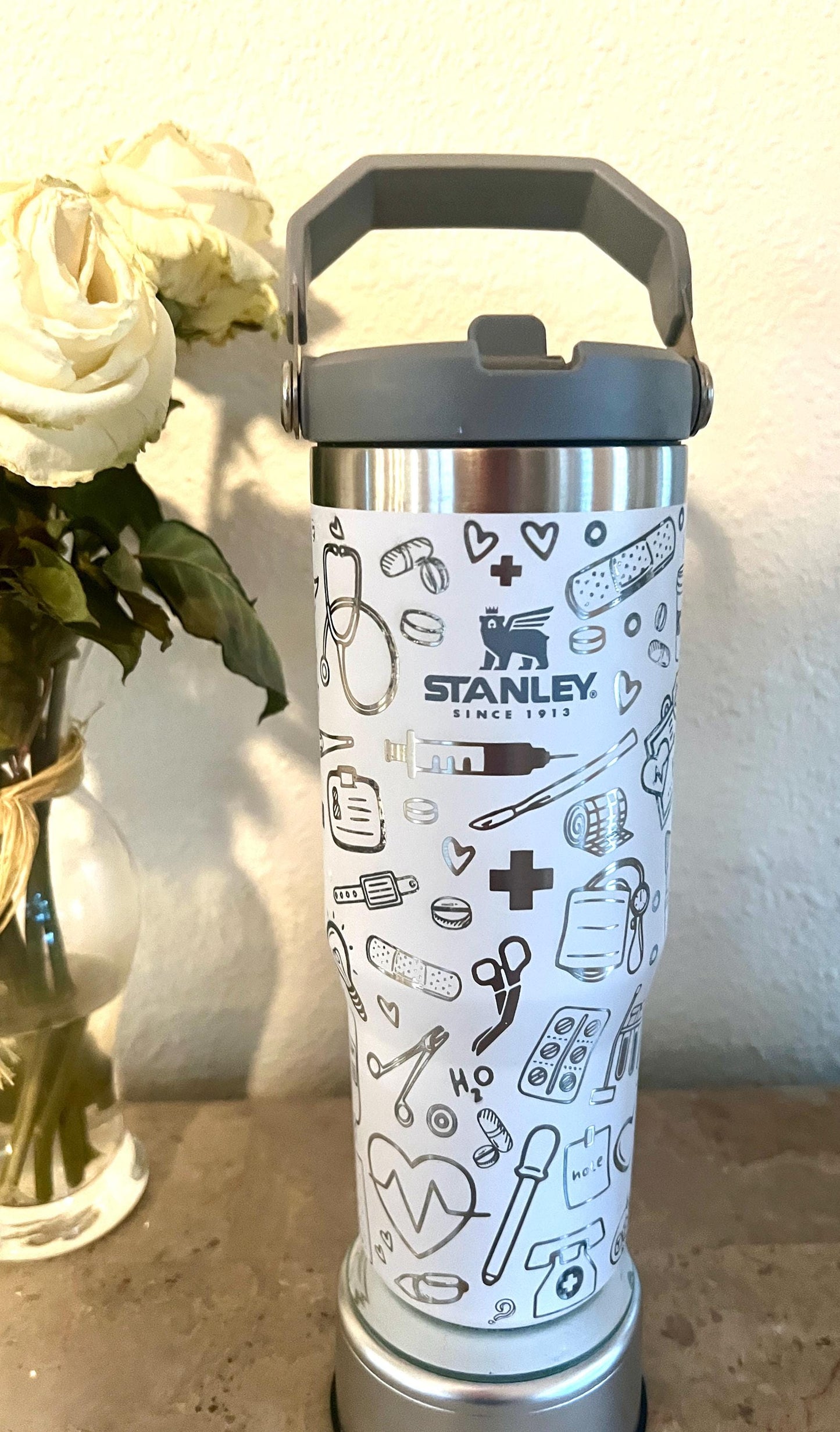 Nurse Life- 30 Oz  Stanley White  Iceflow Flip Straw-Engraved