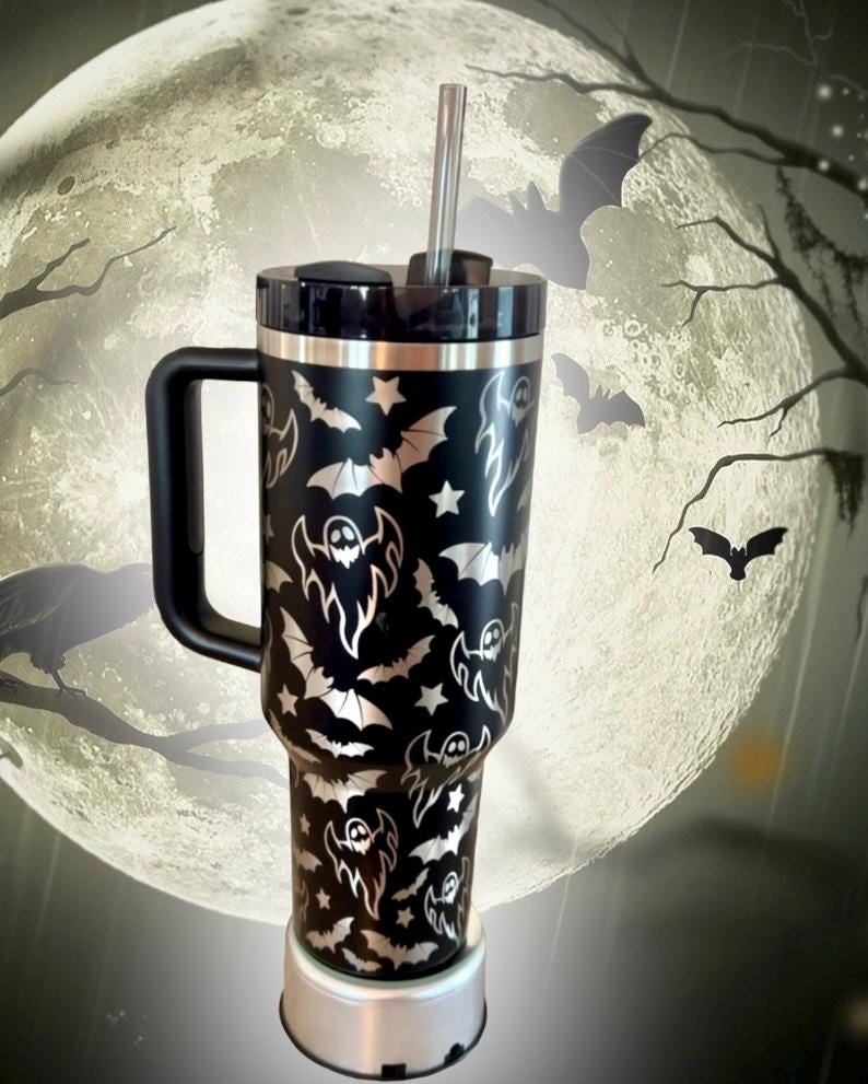 Ghost Engraved 40 Oz Tumbler: Halloween Travel Cup with Handle