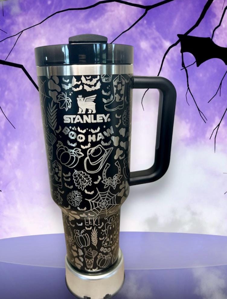 Laser Engraved 40 Oz Halloween Travel Tumbler: Cowboy Ghost Design