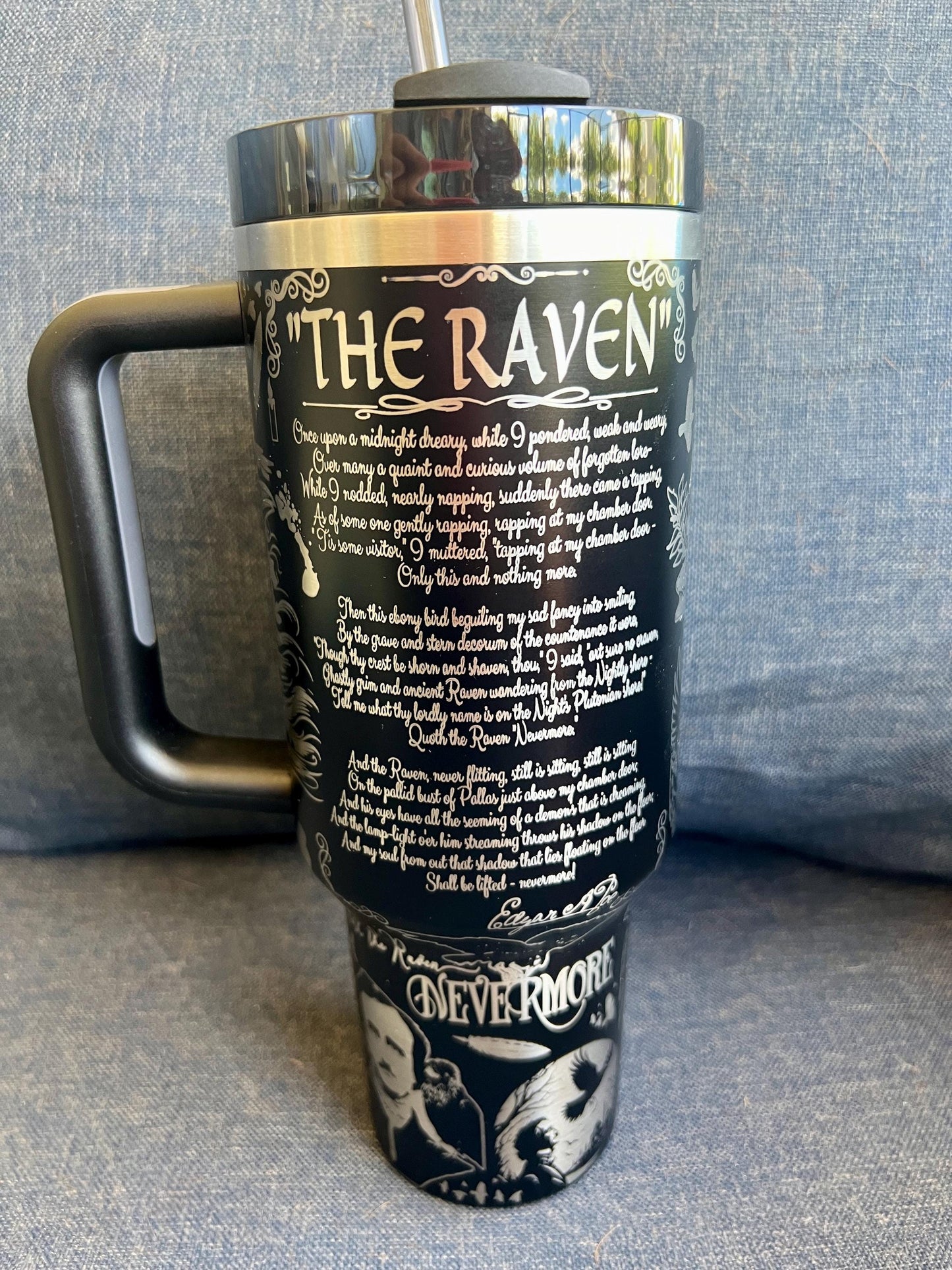 Edgar Allan Poe Stanley Tumbler 40oz: Laser Engraved Travel Cup