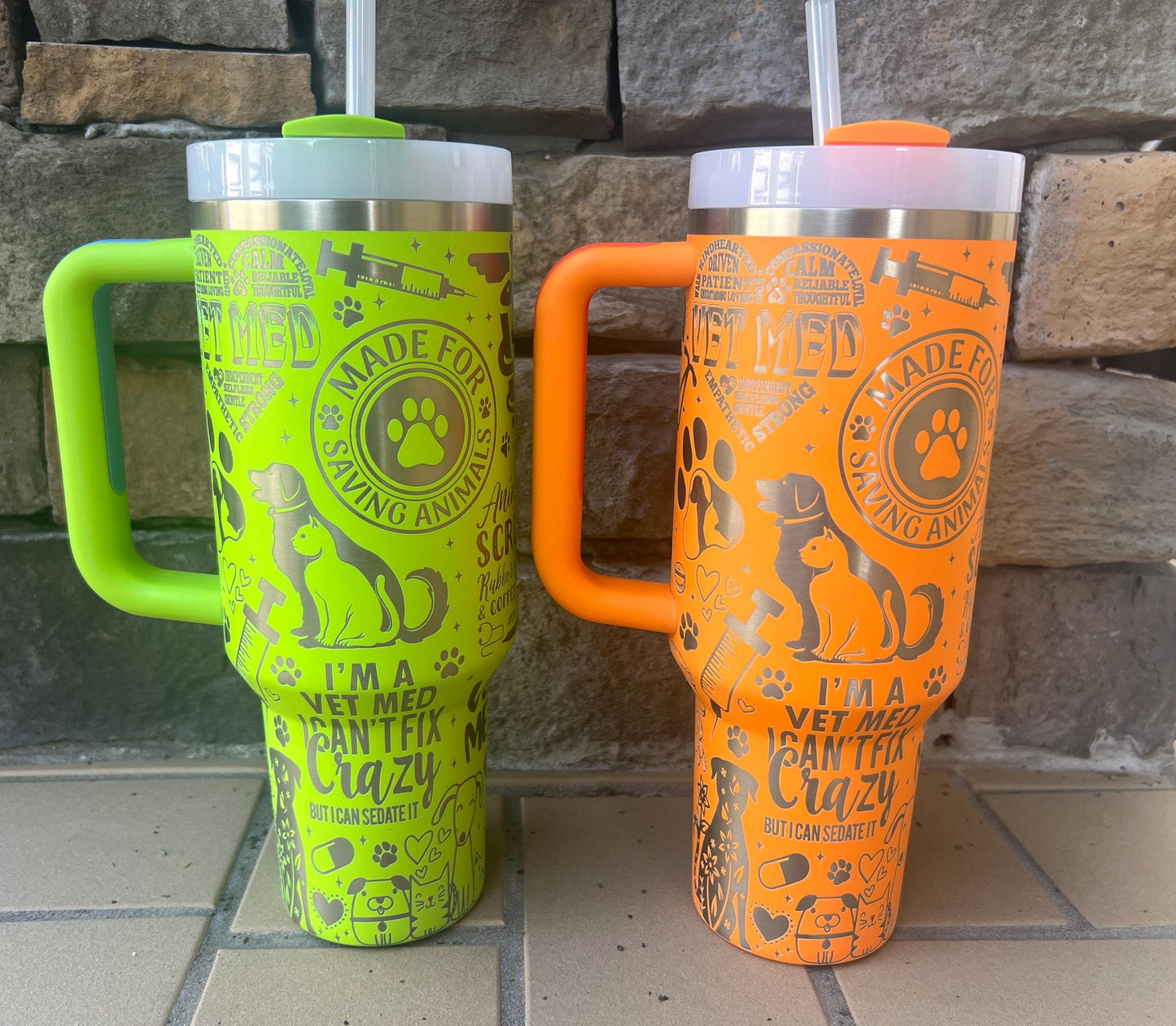 Vet Med Engraved 40 Oz Stanley Or Unbranded Quencher H2.0 Travel Tumbler