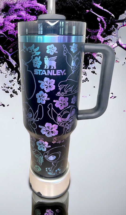 Blue Alien Engraved Stanley Quencher H2.0 Travel Tumbler (40 Oz)