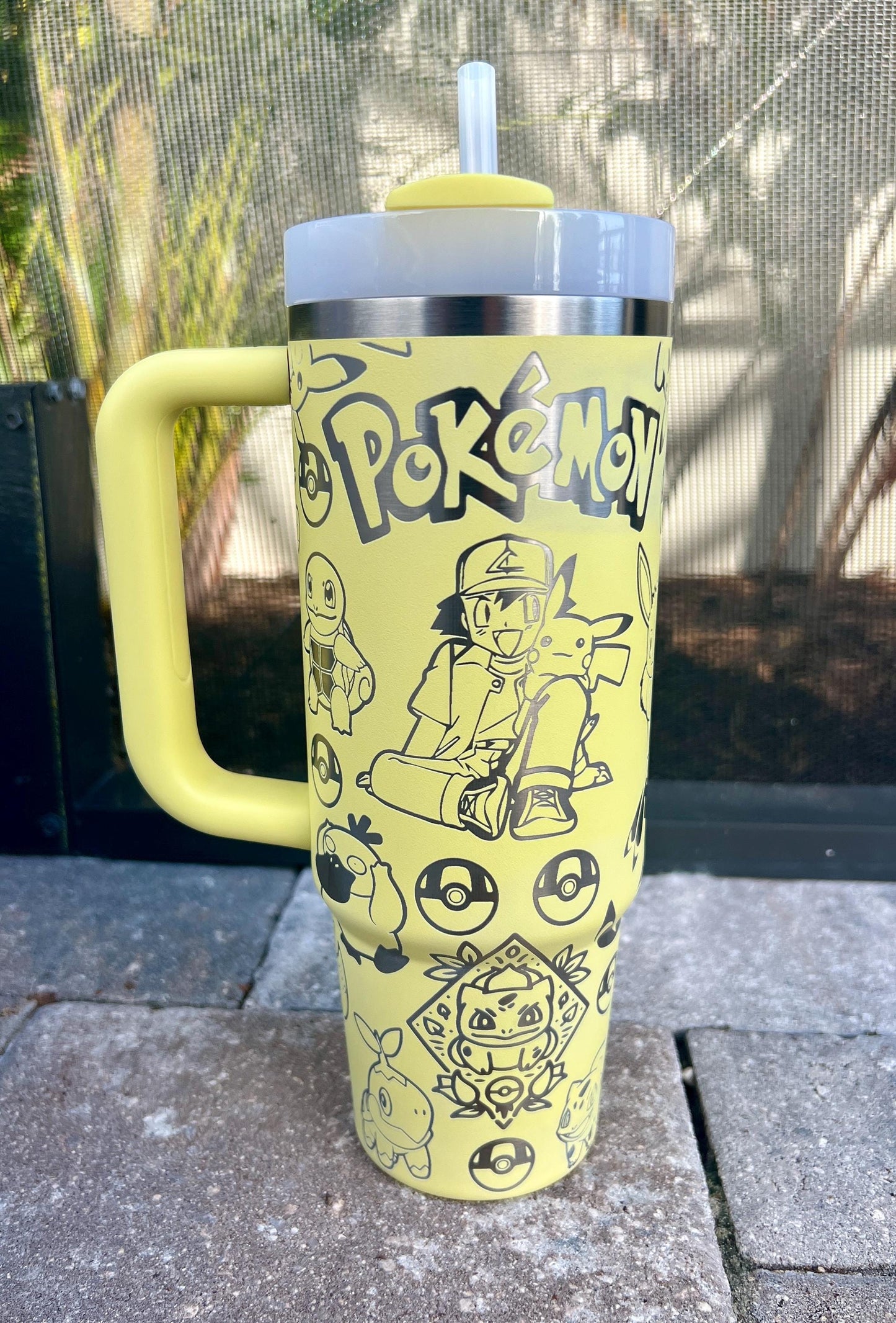 Pokemon Engraved Stanley Mug Pikachu Pika Tumbler Wrap Kids Water Bottle Custom Cup Gift