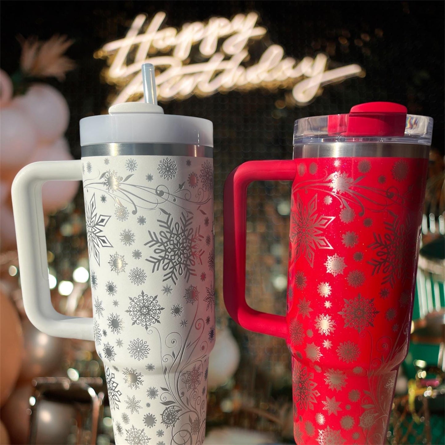 SNOWFLAKE -30 OZ Stanley H2.0 Quencher Tumbler With Handle-Full Wrap Engraved