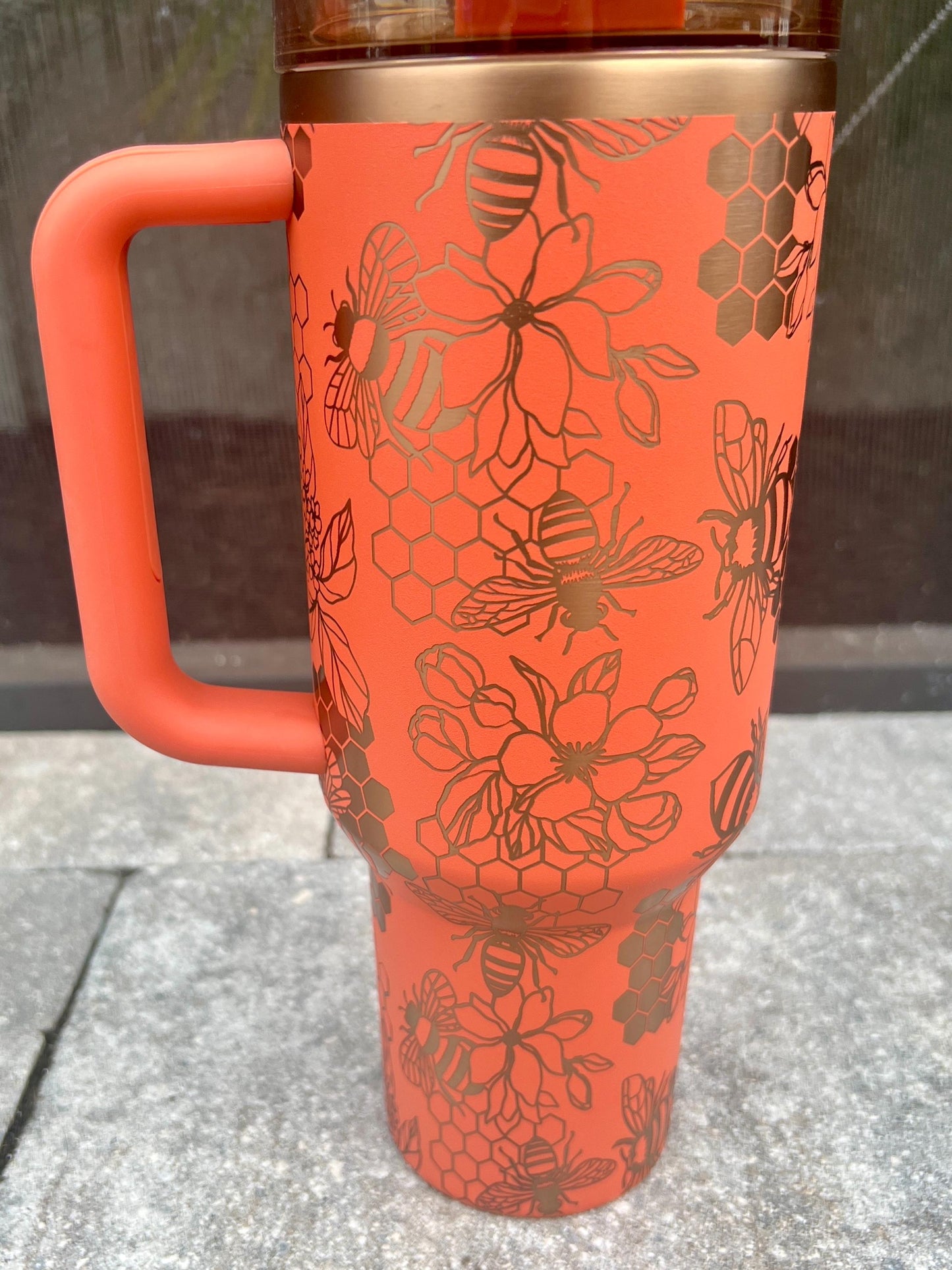 Honey Bee Stanley Quencher: 40oz Laser Engraved Travel Tumbler