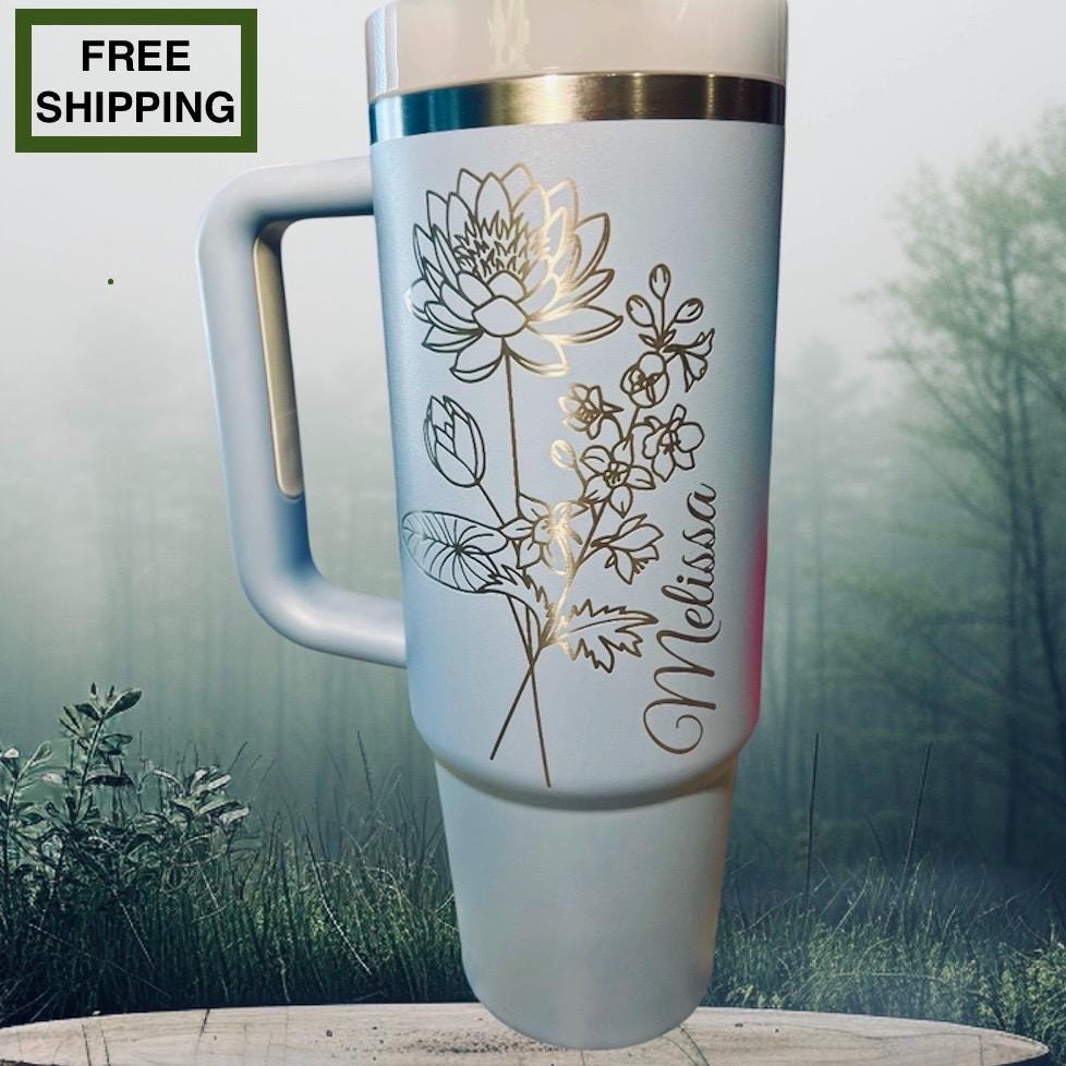 Engraved Birth Flower Stanley Tumbler - Personalized 40 Oz Quencher