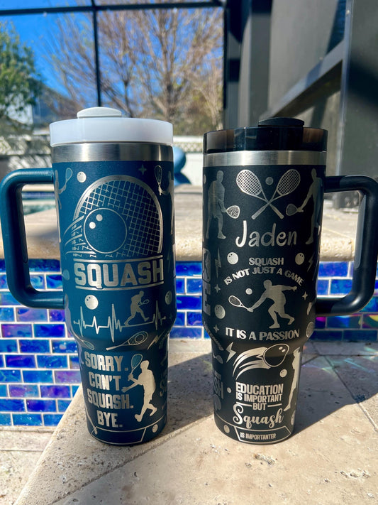 Laser Engraved Squash Travel Tumbler: Personalized 40 Oz Cup