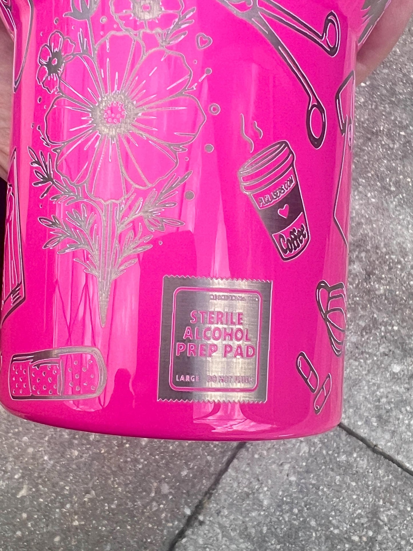 Custom Engraved 40 Oz Stanley Quencher: Floral Nurse Tumbler