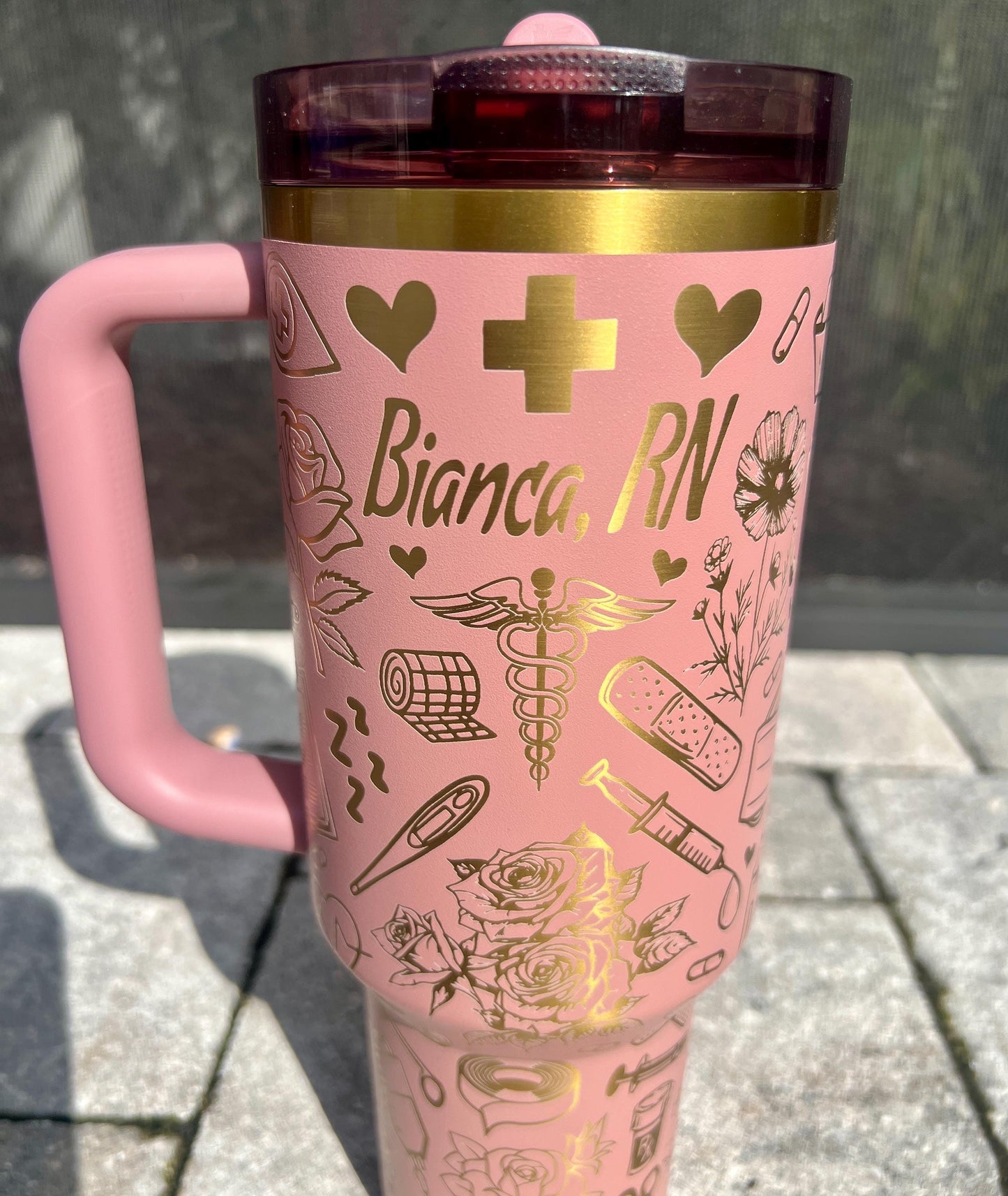 Personalized Nurse Stanley 40 Oz Tumbler: Engraved Floral Design