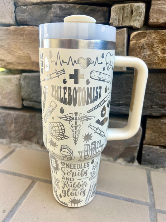Personalized Phlebotomist 40 Oz Tumbler: Engraved Travel Mug, Nurse Gift