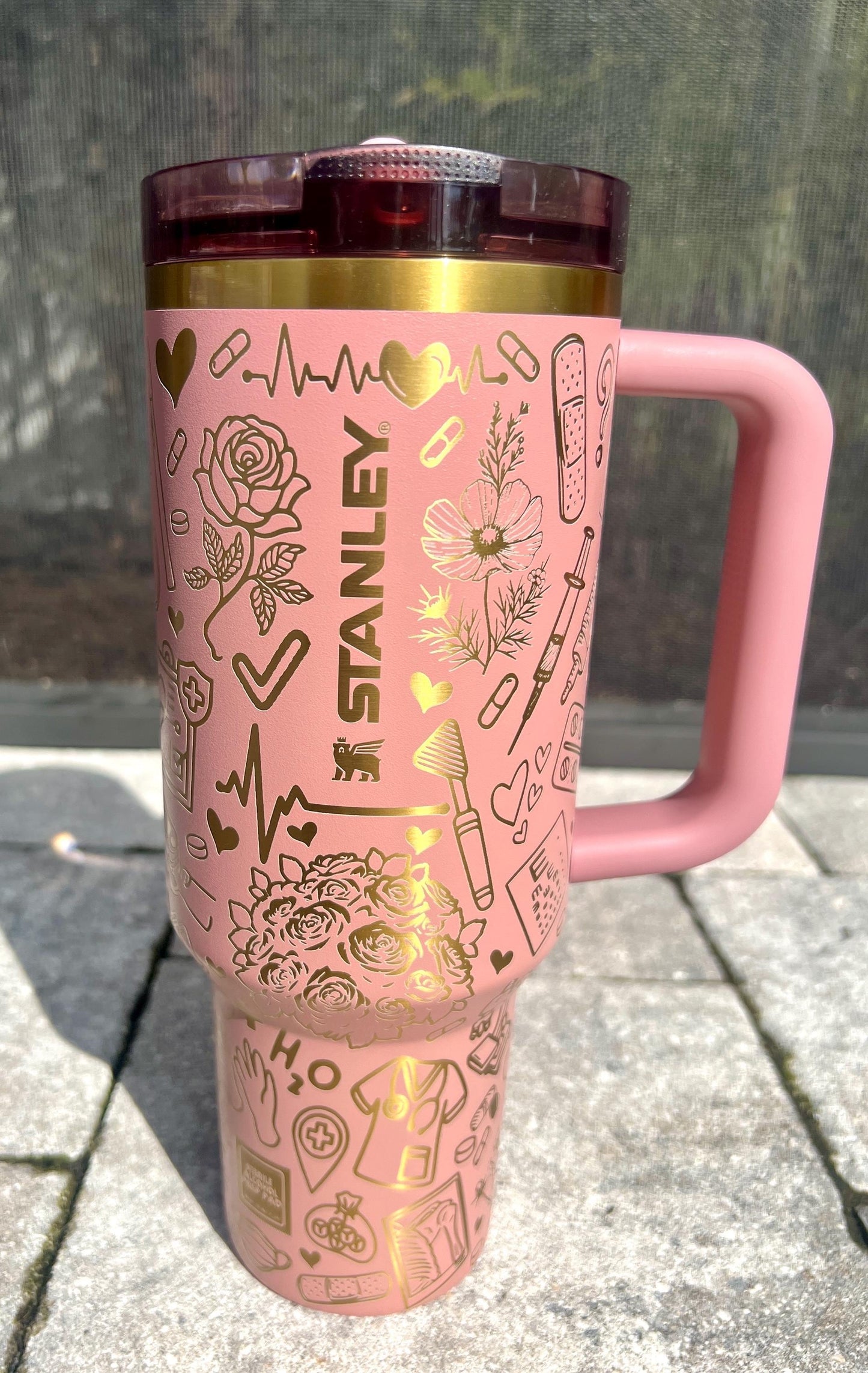 Personalized Nurse Stanley 40 Oz Tumbler: Engraved Floral Design