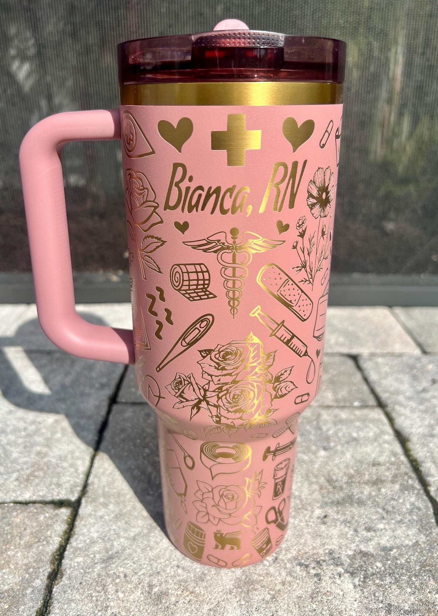 Personalized Nurse Stanley 40 Oz Tumbler: Engraved Floral Design