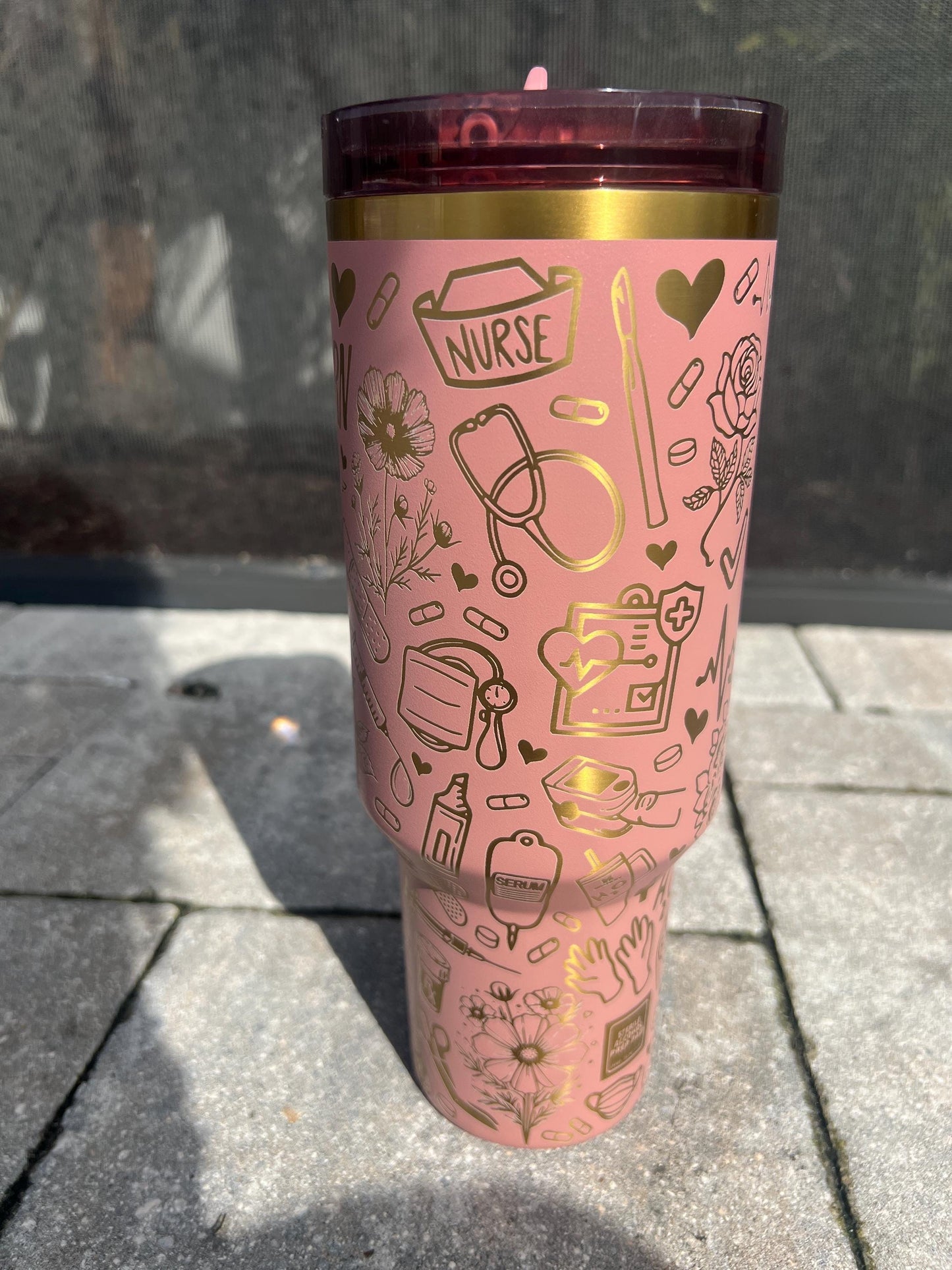 Personalized Nurse Stanley 40 Oz Tumbler: Engraved Floral Design