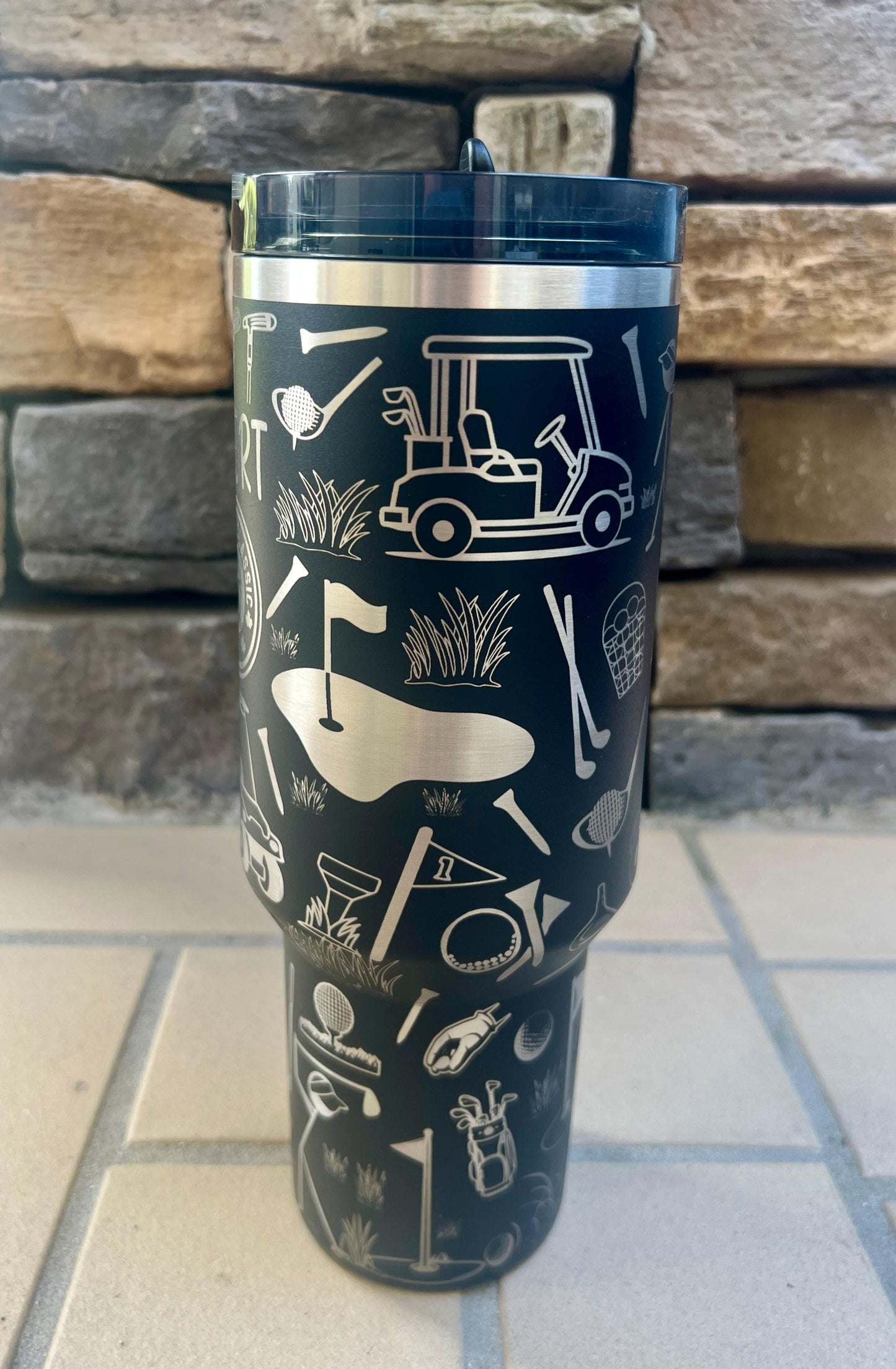 Engraved Stanley 40 Oz Tumbler: Personalized Golf Doodles Protour Cup