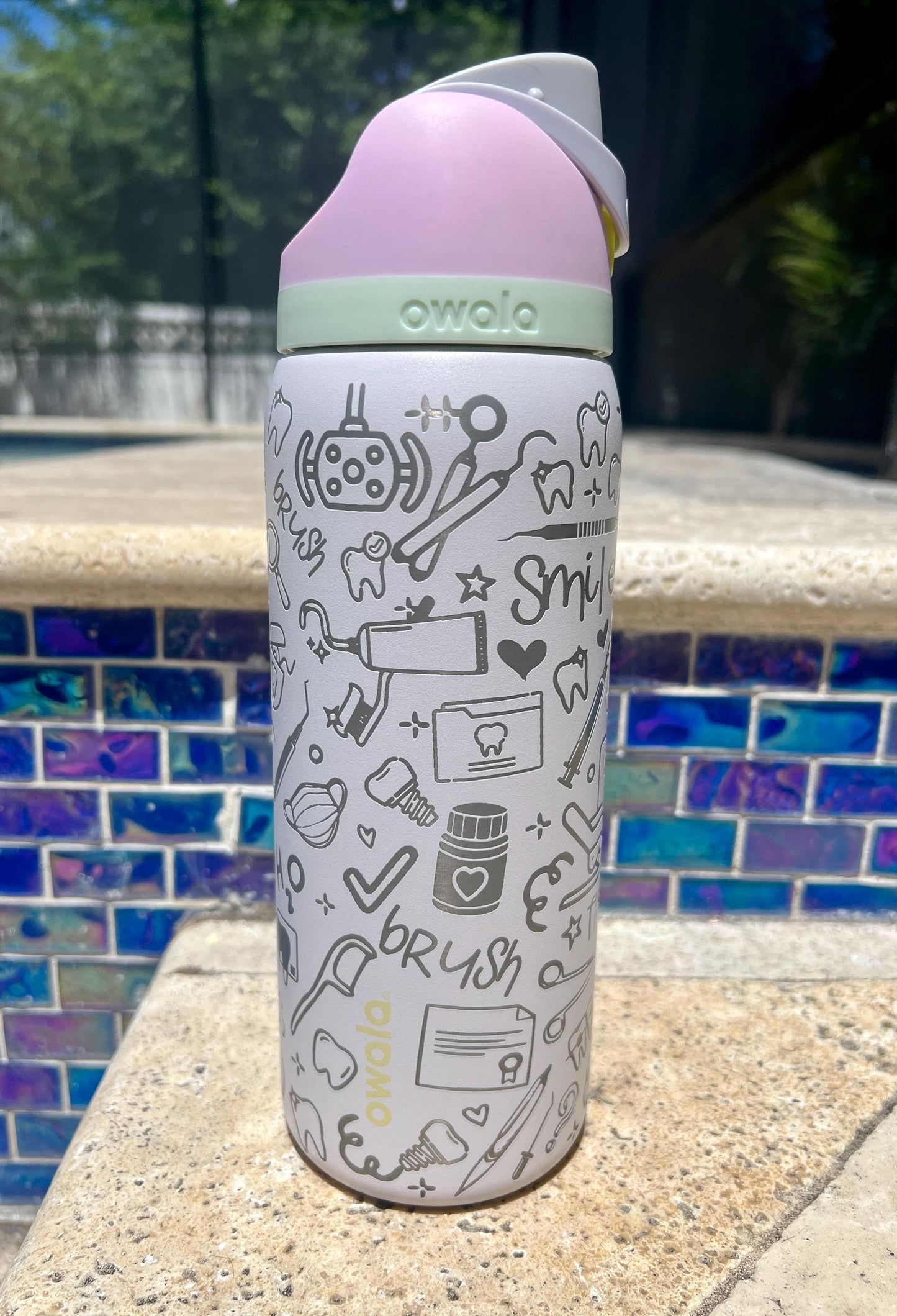 Dental Work- 24 ,32 , or 40 oz OWALA Free Sip Tumbler, Full wrap laser engraved