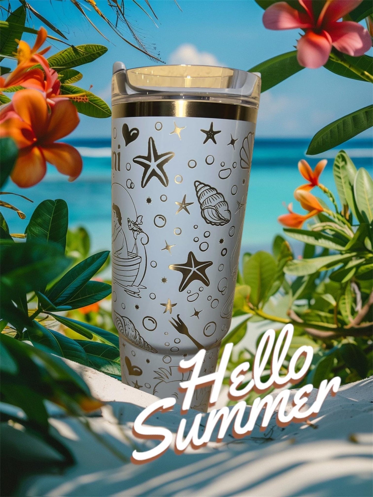 Little Mer Maid-30 OZ Stanley H2.0 Quencher Tumbler With Handle-Full Wrap Engraved