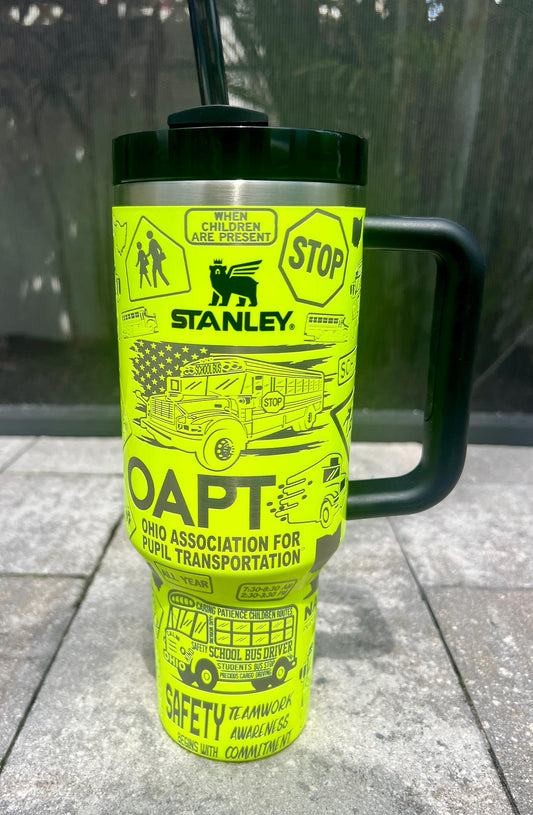 Laser Engraved OAPT Bus Tumbler: Personalized Stanley, Owala, or Unbranded