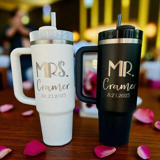 Personalized Mr & Mrs Stanley Tumblers: Laser Engraved Bridal Shower Gift