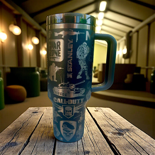 Laser Engraved 40 Oz Stanley Tumbler: Gamer Call of Duty Design