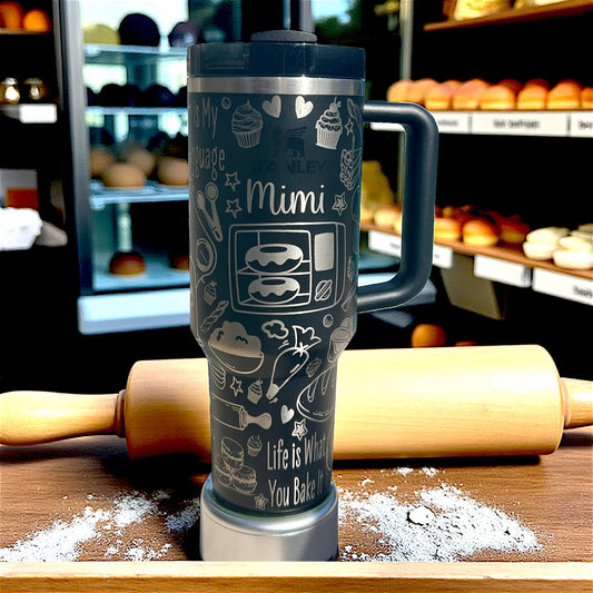 Laser Engraved Baking Stanley Tumbler - 40 oz Quencher with Handle