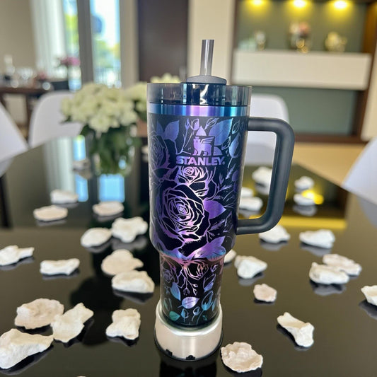 Engraved Rose Bouquet Stanley Tumbler - 40 oz H2.0 Travel Quencher