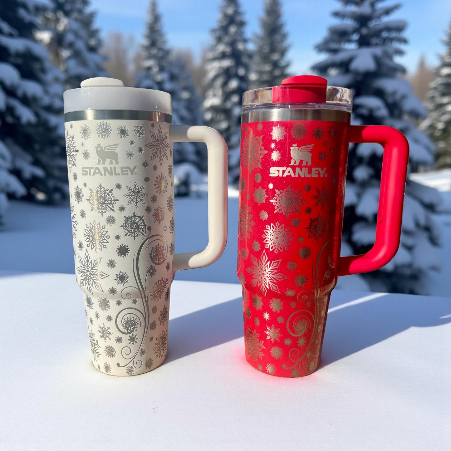 Snowflake -Stanley or Unbranded 40OZ H2.0 Quencher Tumbler-Full Wrap Laser Engraved