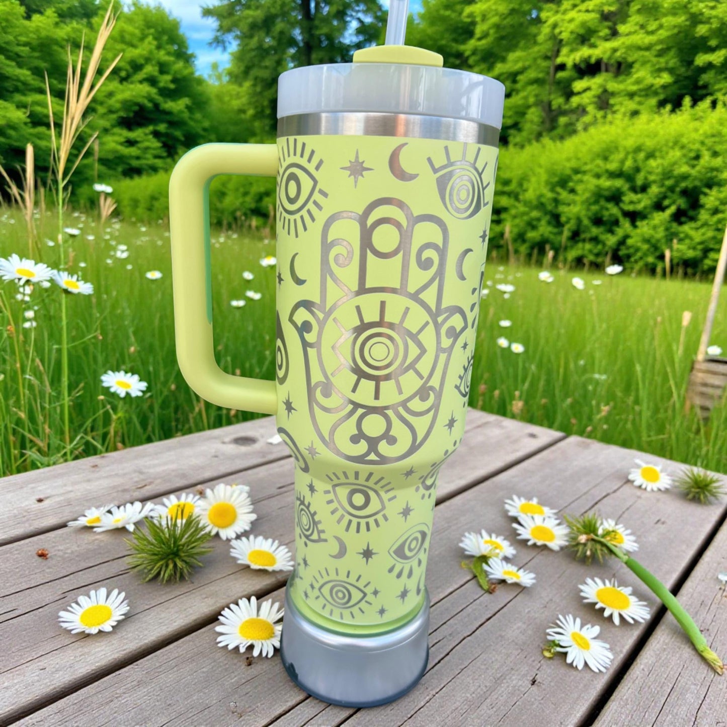 Turkish Evil Eye Stanley Quencher: 40 Oz Engraved Travel Tumbler